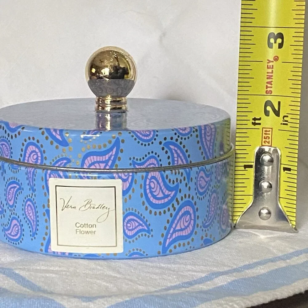 Vera Bradley Cotton Flower Scented Candle 2 Wick Blue Tin Paisley Discontinued